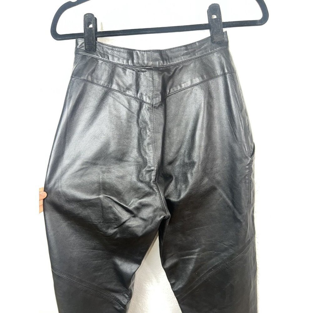 Vintage Ruth Wagner Leather Pants Straight Leg Tapered New Wave Retro Size 6 1C - Picture 4 of 12